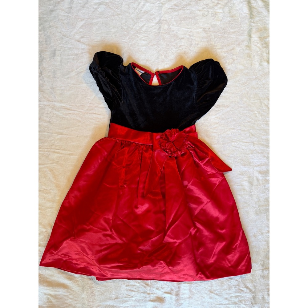 Thomas Party Dress Kids Size 8 Black Red Good Velvet Satin Holiday Floral
